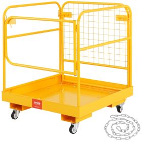 VEVOR Forklift Safety Cage, 1200 Lbs Load Capacity, 36 X 36 Inches Folding Forklift Work Platform With Lockable Swivel Wheels, Drain Hole & Device Cha