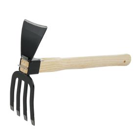 Dual-Purpose Hoe With Short Wooden Handle, Handheld Garden Tool 2 in 1 Rake and Hoe, Great for Loosening or Weeding Soil