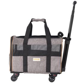 VEVOR Cat Carrier with Wheels, Airline Approved Rolling Pet Carrier with Telescopic Handle and Shoulder Strap