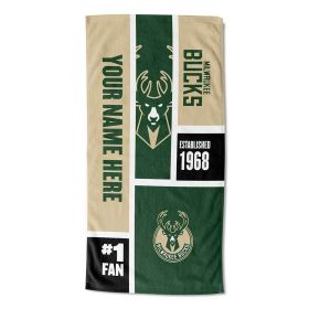 [Personalization Only] OFFICIAL NBA Colorblock Personalized Beach Towel - Milwaukee Bucks