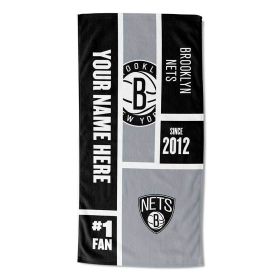 [Personalization Only] OFFICIAL NBA Colorblock Personalized Beach Towel - Brooklyn Nets